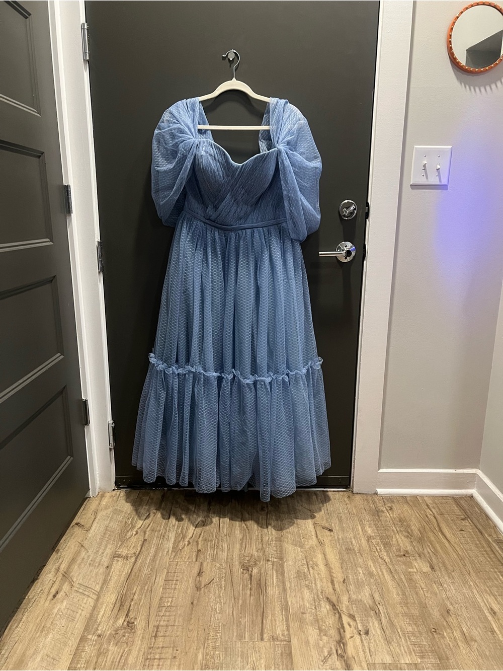 Dusty Blue Puff Sleeve Tulle Maxi Dress – Size L
